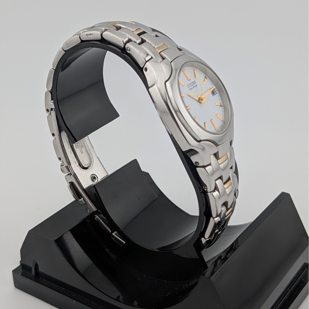 Citizen Eco-Drive Two Tone White Dial Ladies Watch Date E011-S049601 - Picture 6 of 10